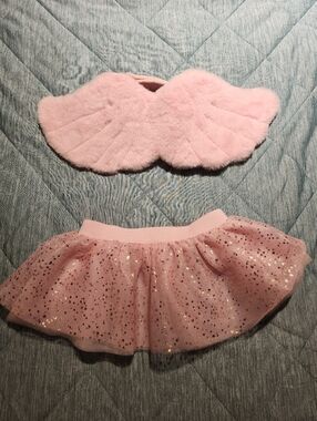 Pink Faux Fur Angel Wings and Star Tulle Skirt Dog Costume